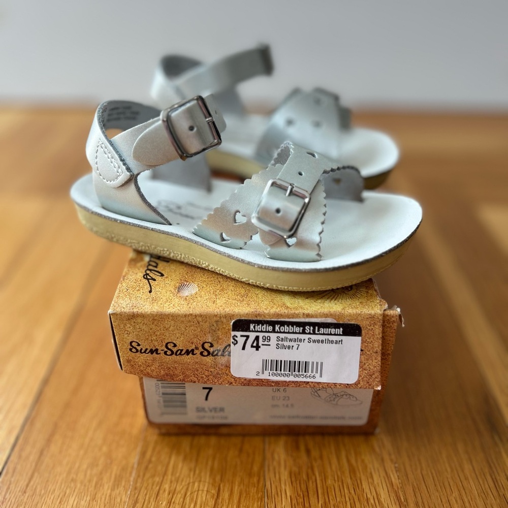 Salt Water Sandals by Hoy Kids Silver Buckle Heart Cutout Sandals